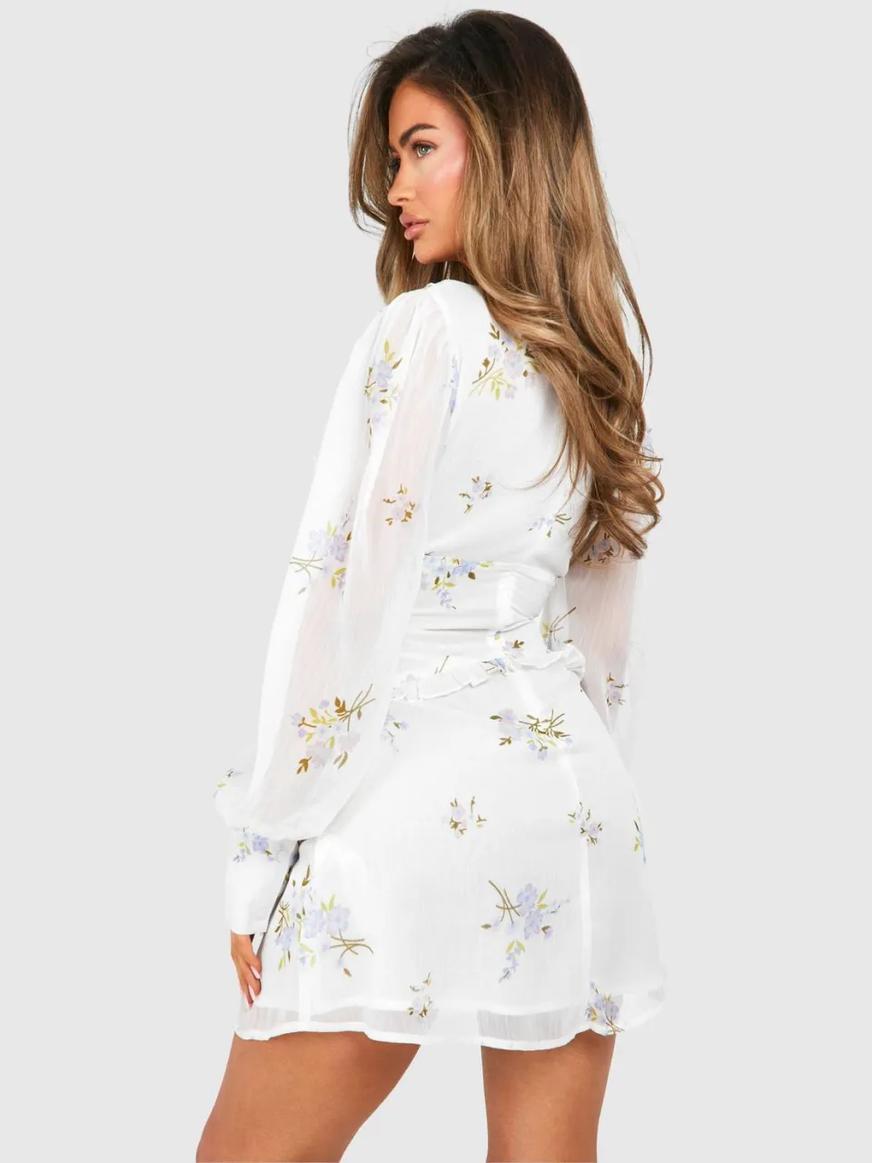 boohoo Dames Florale Chiffon Ruffle Minijurk bloemen, foto 2