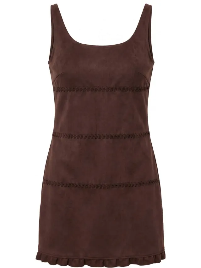 Trendyol TRENDYOLMİLLA Dames Bruin Effen Kort / Mini Mouwloos Bodycon Jurken