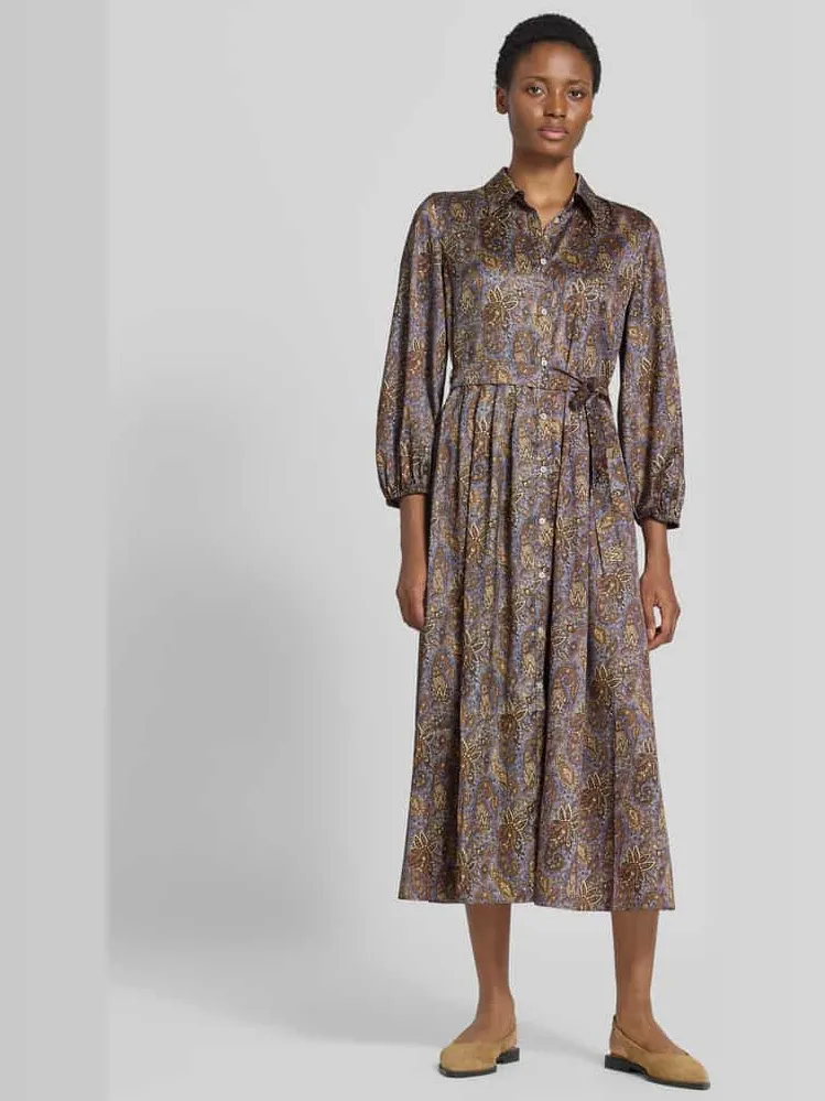 Emme Midi-jurk met tailleband model 'PASSO' Middenbruin