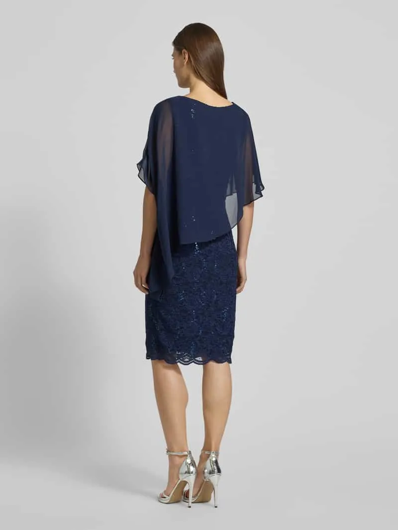 Swing Knielange cocktailjurk met pailletten blauw, foto 3