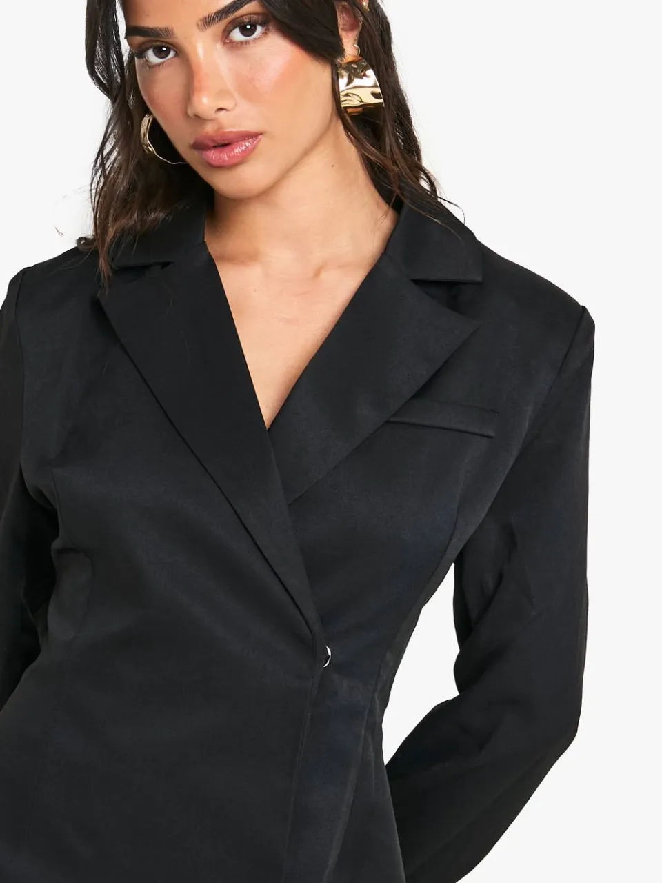 boohoo Dames Petite gestructureerde oversized wikkel blazer jurk zwart, foto 4