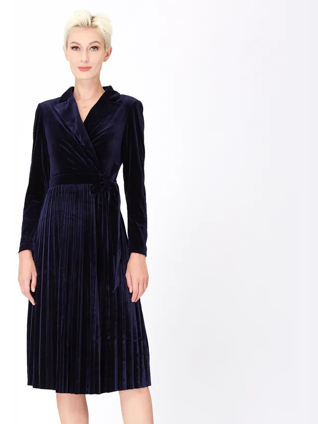 Smart & Joy Velvet wrap effect -jurk Blauw