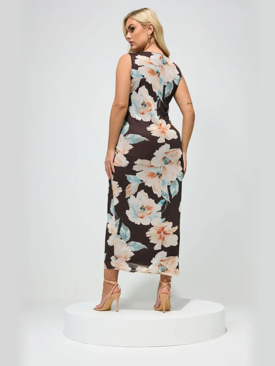 Yours London Chocoladebruine Jurk Met Bloemenprint Size Petite > 40, foto 2