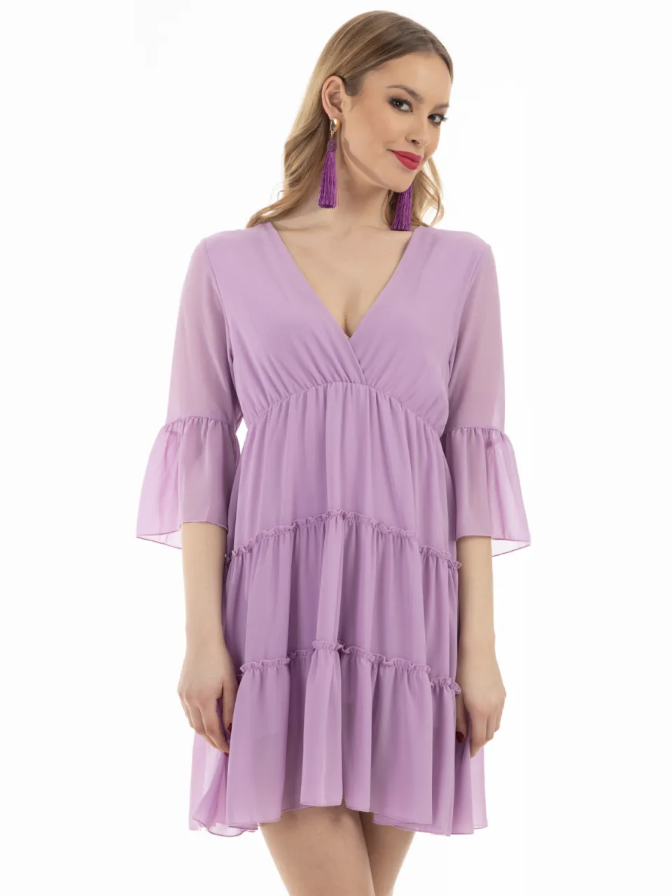 Faina mini-jurk met ruches Lila