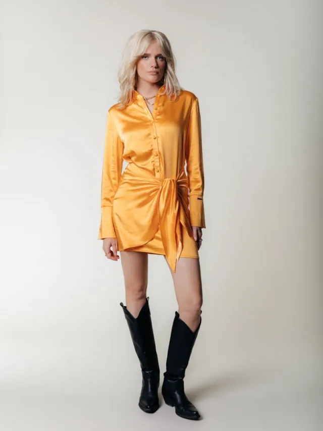 Colourful Rebel Mette Satin Wrap Dress Dames - Jurk - Oranje