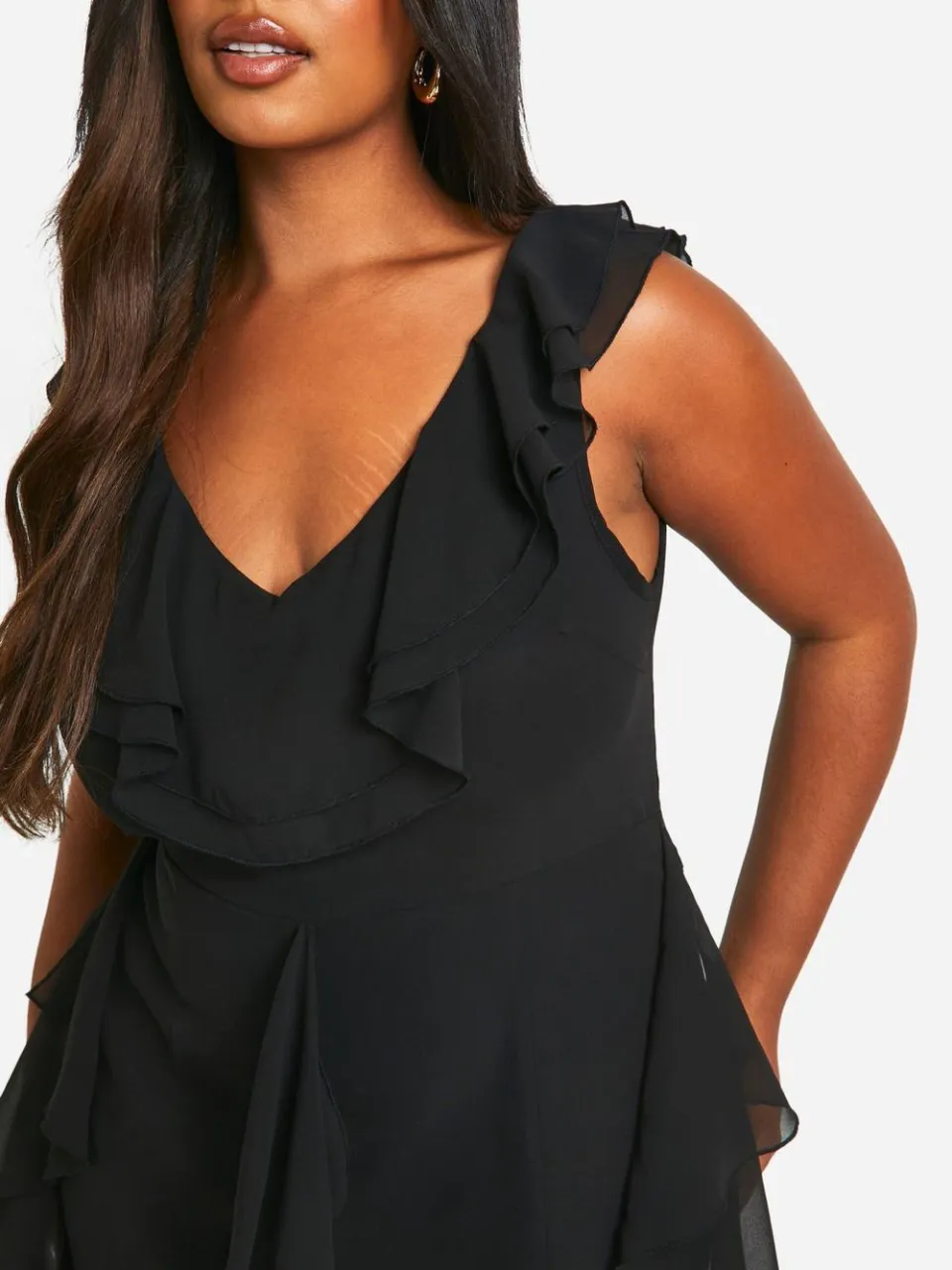 boohoo Dames Plus Maxi-jurk met Ruches Detail zwart, foto 2