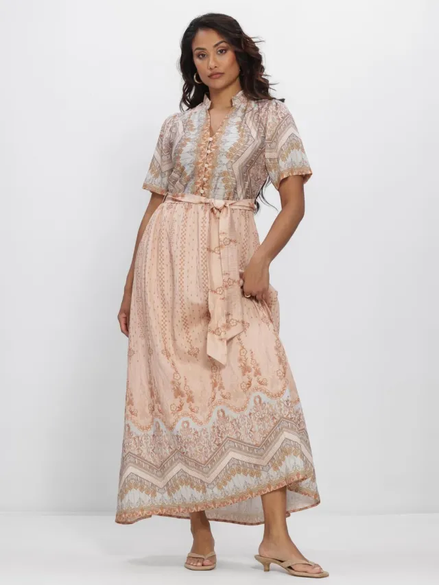NEO NOIR Dames Jurken Moviana Flower Border Dress - Perzik