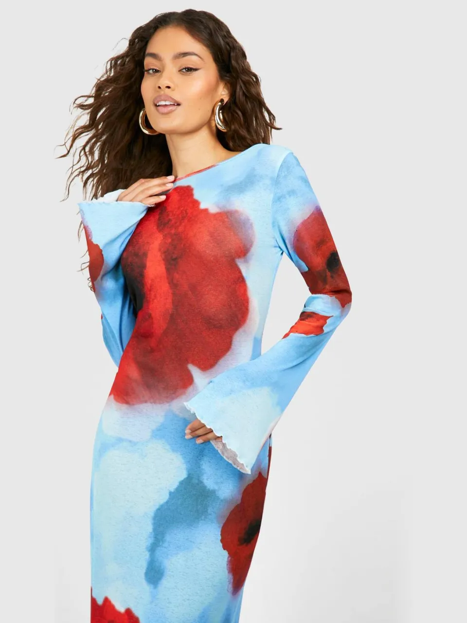 boohoo Dames Sheer Scoop Rug Bloemen Maxi Jurk blauw, foto 4