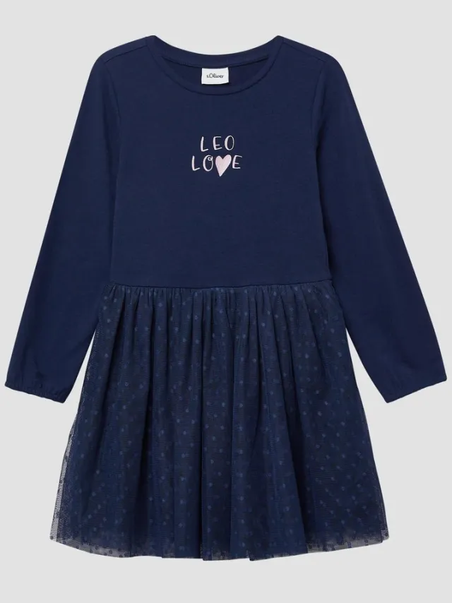S.Oliver female - Korte jurk met rok van mesh en glitterprint donkerblauw
