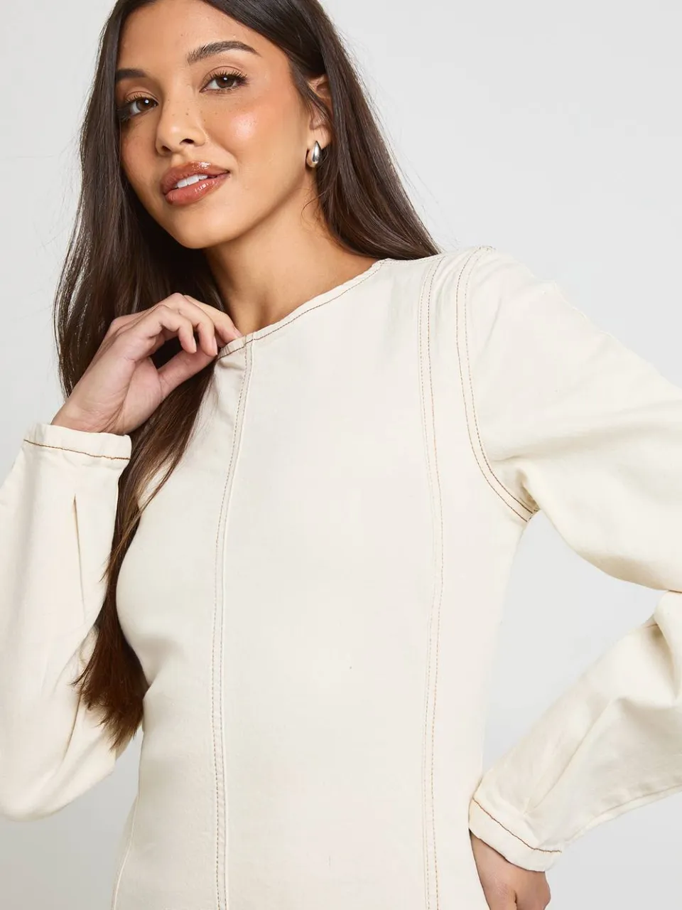 boohoo Dames Denim Mini Jurk Met Ballonmouwen, foto 4