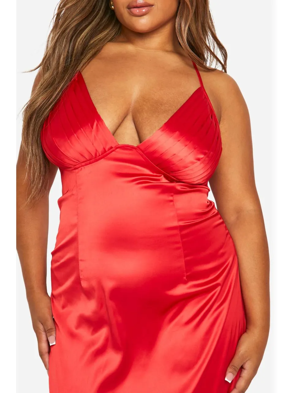 boohoo Dames Plus geplooide cup maxi-jurk rood, foto 3