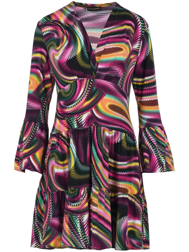 Conquista Mulberry Print jersey jurk met ruches bordeauxrood, foto 2