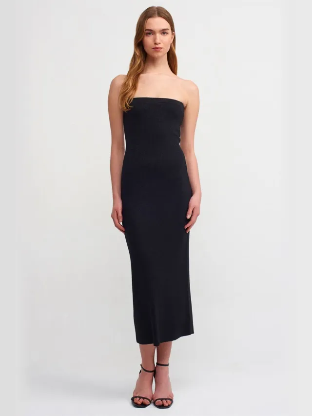 Dilvin Strapless Midi Bodycon Jurk Zwart