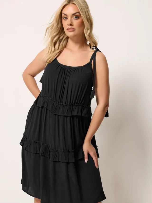 Yours Zwarte Jurk Met Ruches-52 Black