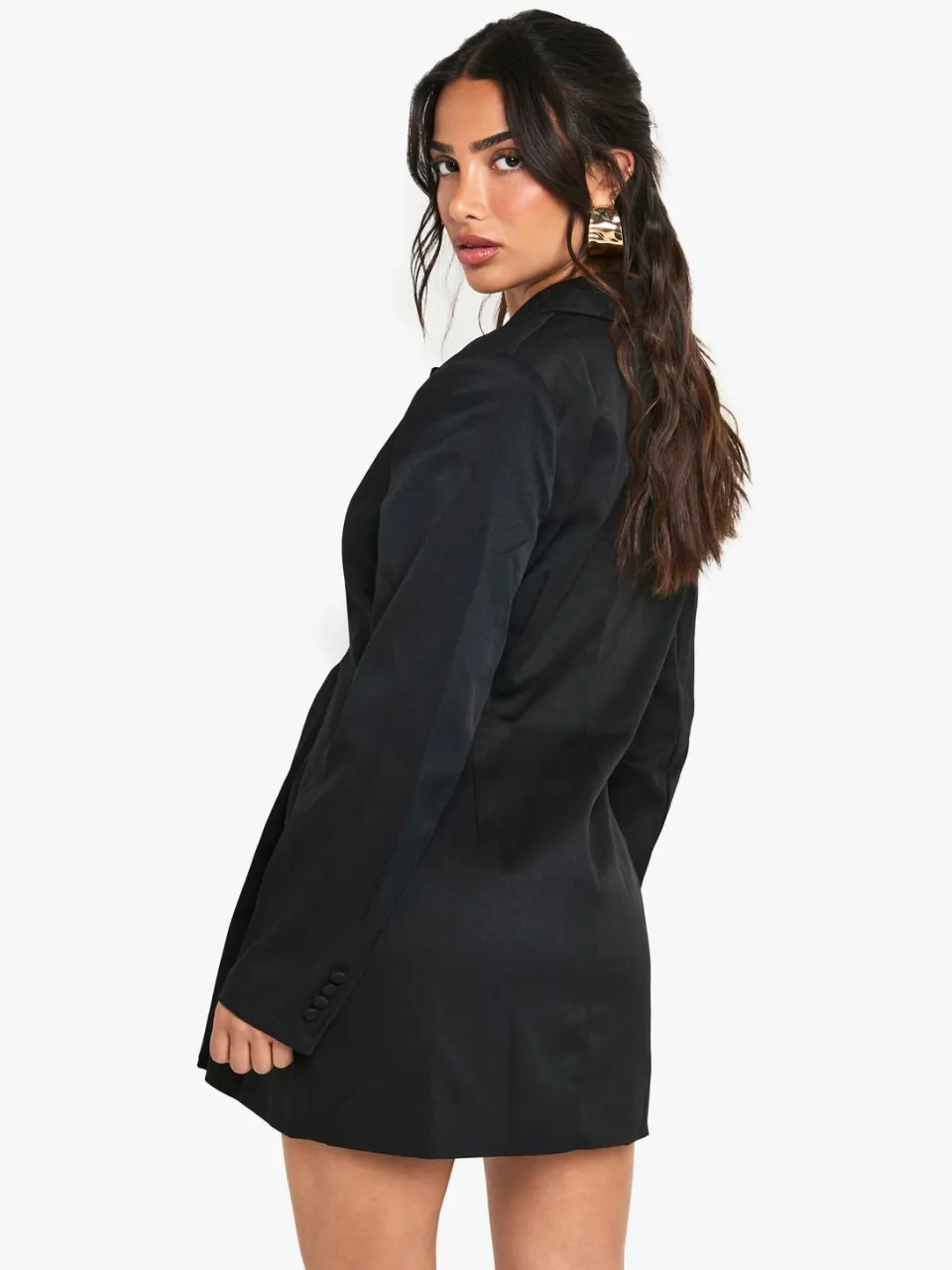 boohoo Dames Petite gestructureerde oversized wikkel blazer jurk zwart, foto 2