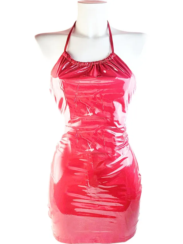 BamBella Jurk - Rood dames kleding sexy Glans kleding mix van Latex en stof Datex Wetlook