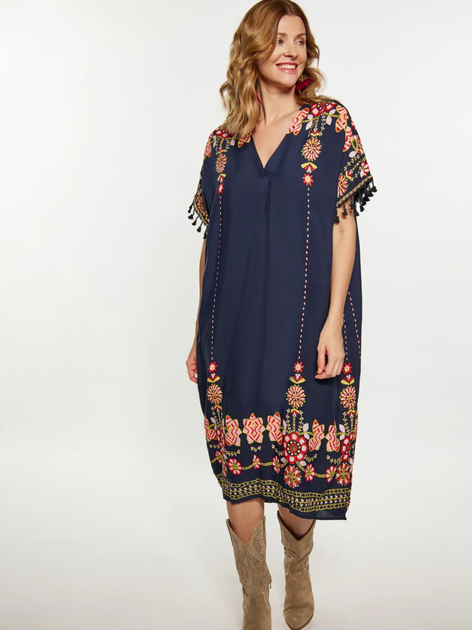Usha Jurk Dames Navy Veelkleurig Marineblauw