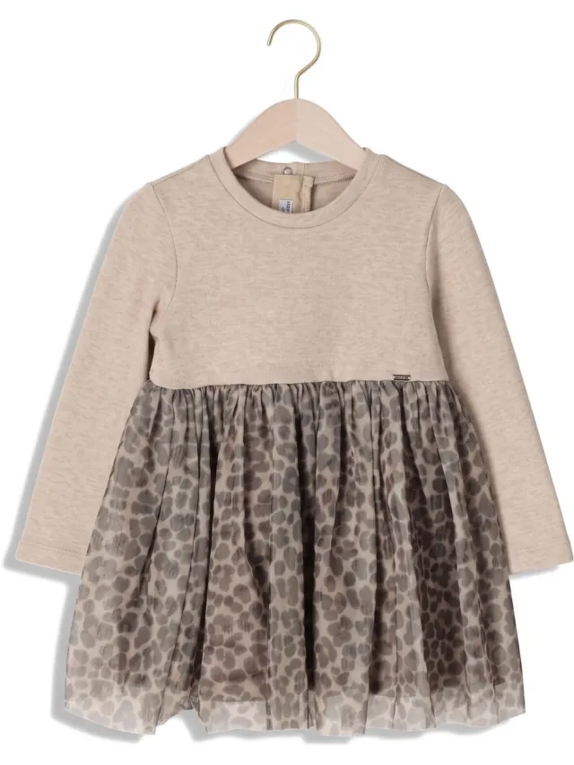 Mayoral Knit Tulle Dress Unisex - Jurk - Beige