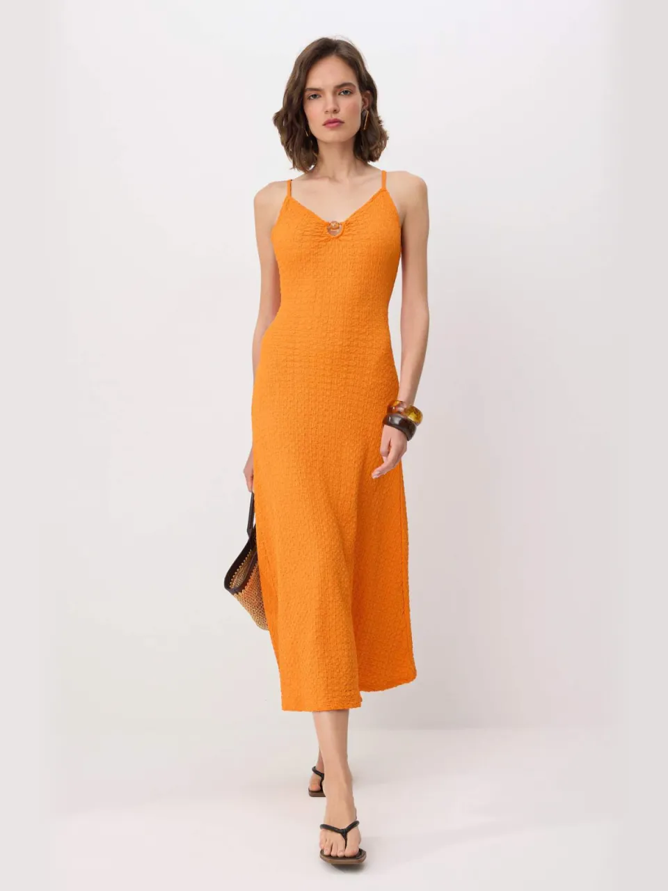 Trendyol TRENDYOLMİLLA Dames Oranje Effen Maxi Mouwloos Bodycon Jurken, foto 2
