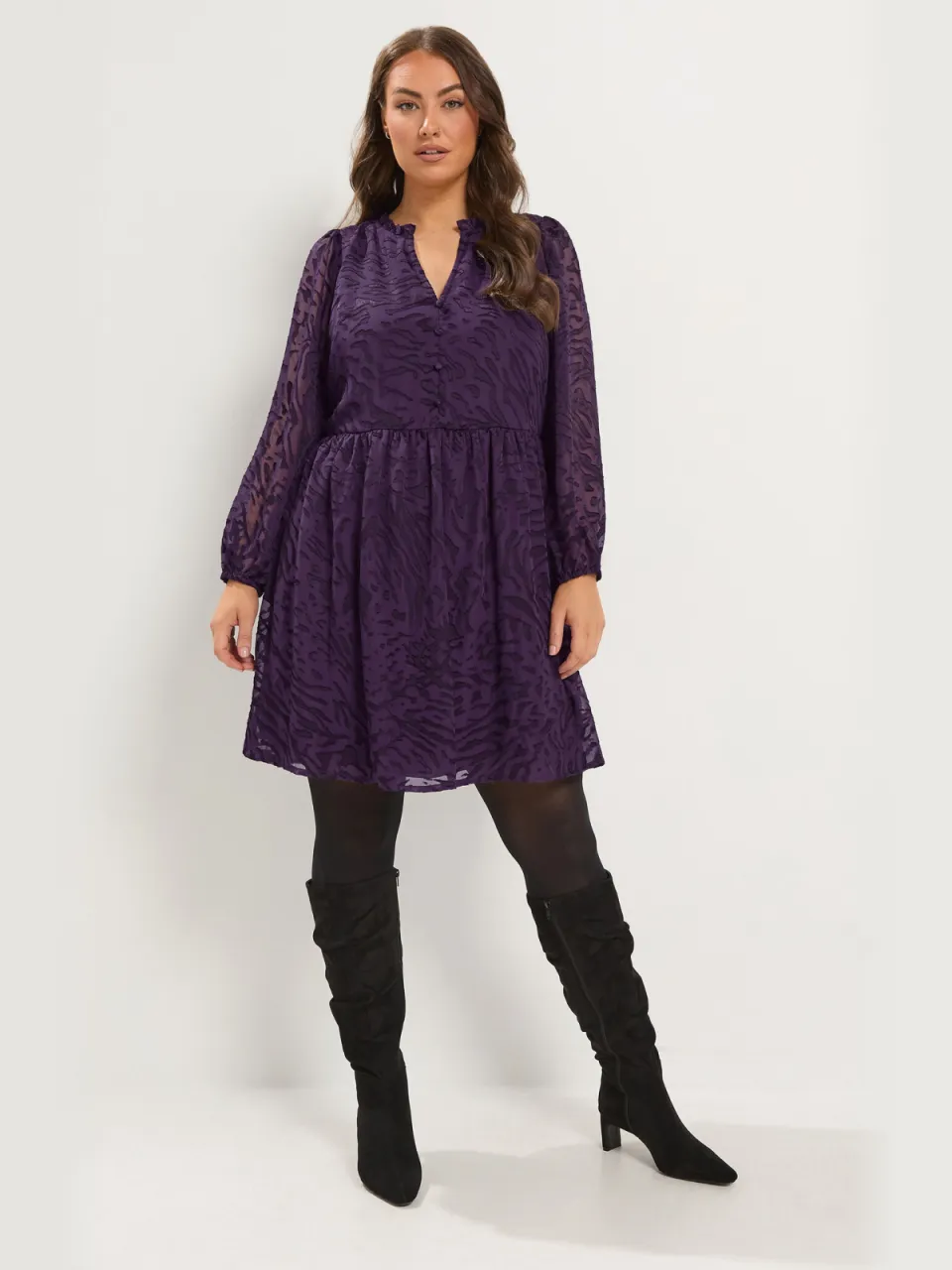 Yours Plus Size Burgundy Red Jacquard Dress-56 Purple