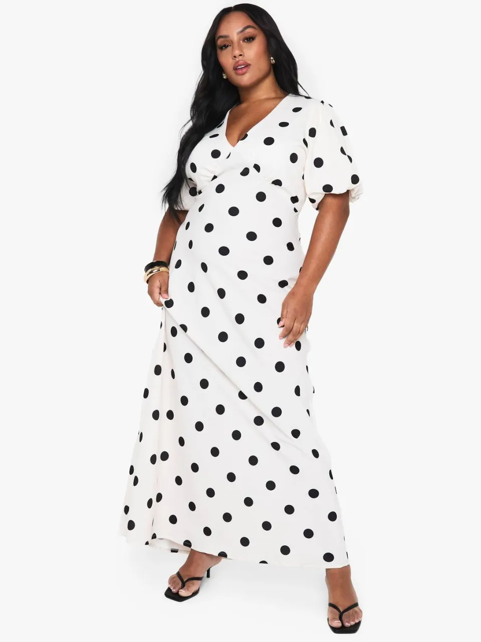 boohoo Dames PLUS POLKA DOT MAXI JURK ivoor, foto 3