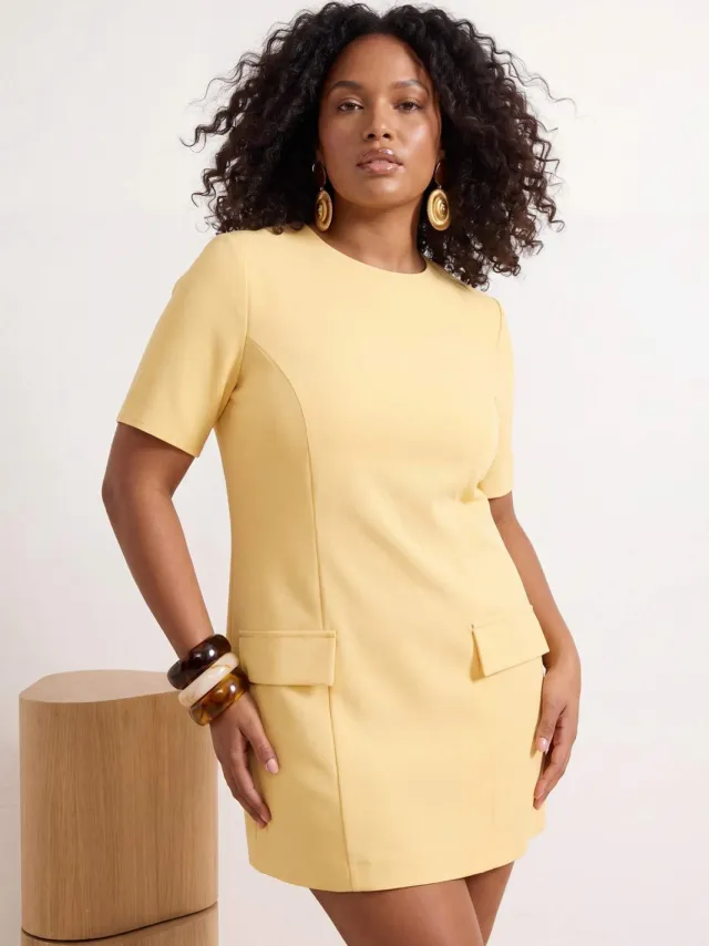 Trendyol Curve Dames Geel Effen Kort / Mini Driekwart mouw Casual A-lijn Grote maten Jurk