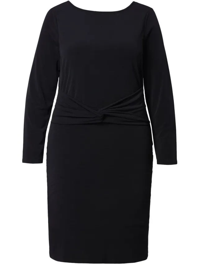 Ulla Popken Dames - Jurk Slim Fit V-hals aan de achterkant - Zwart