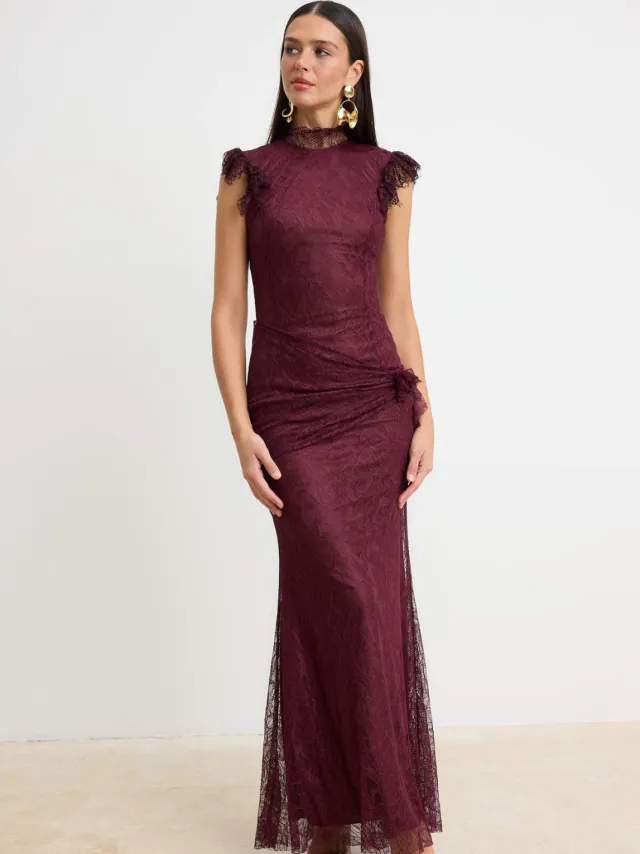 Trendyol TRENDYOLMİLLA Dames Bordeaux Effen Maxi Kort Feest Zeemeermin Avond & Gala Jurk Bordeauxrood
