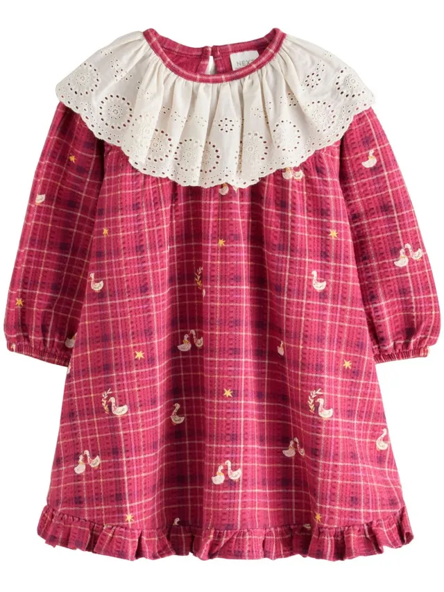 Next Meisjes - Jurk met lange mouwen en kraag - Rood Burgundy Red Duck