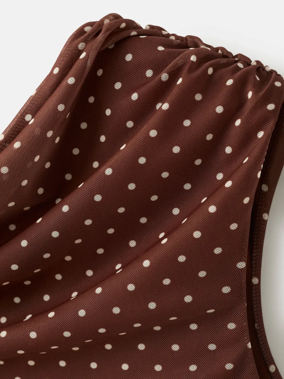 Mango off shoulder midi jurk met stippen - bruin, foto 4