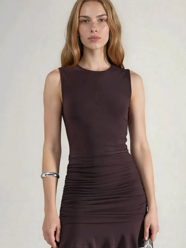 Hiccup Rimpelige Mini Bodycon Jurk Mokka