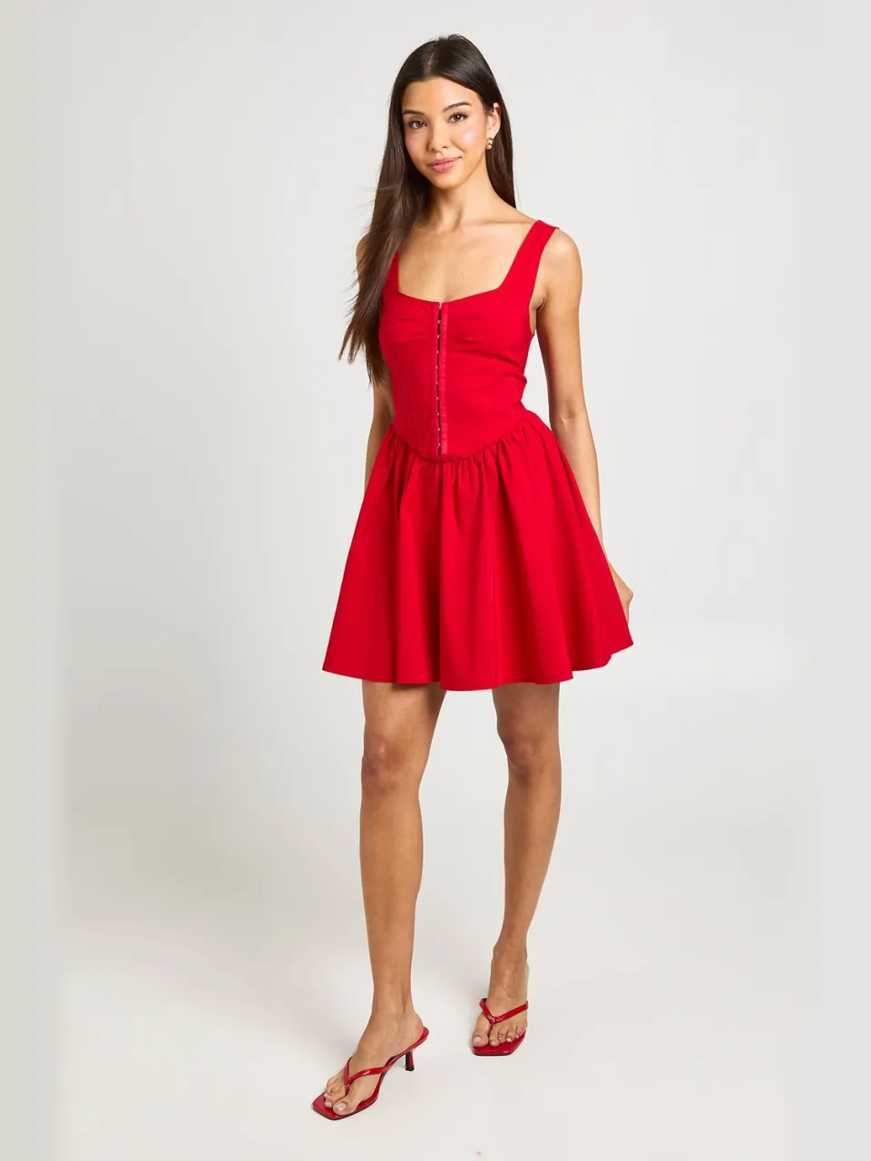 boohoo Dames Bengaline Skater Jurk Met Haakjes En Oogjes rood, foto 3