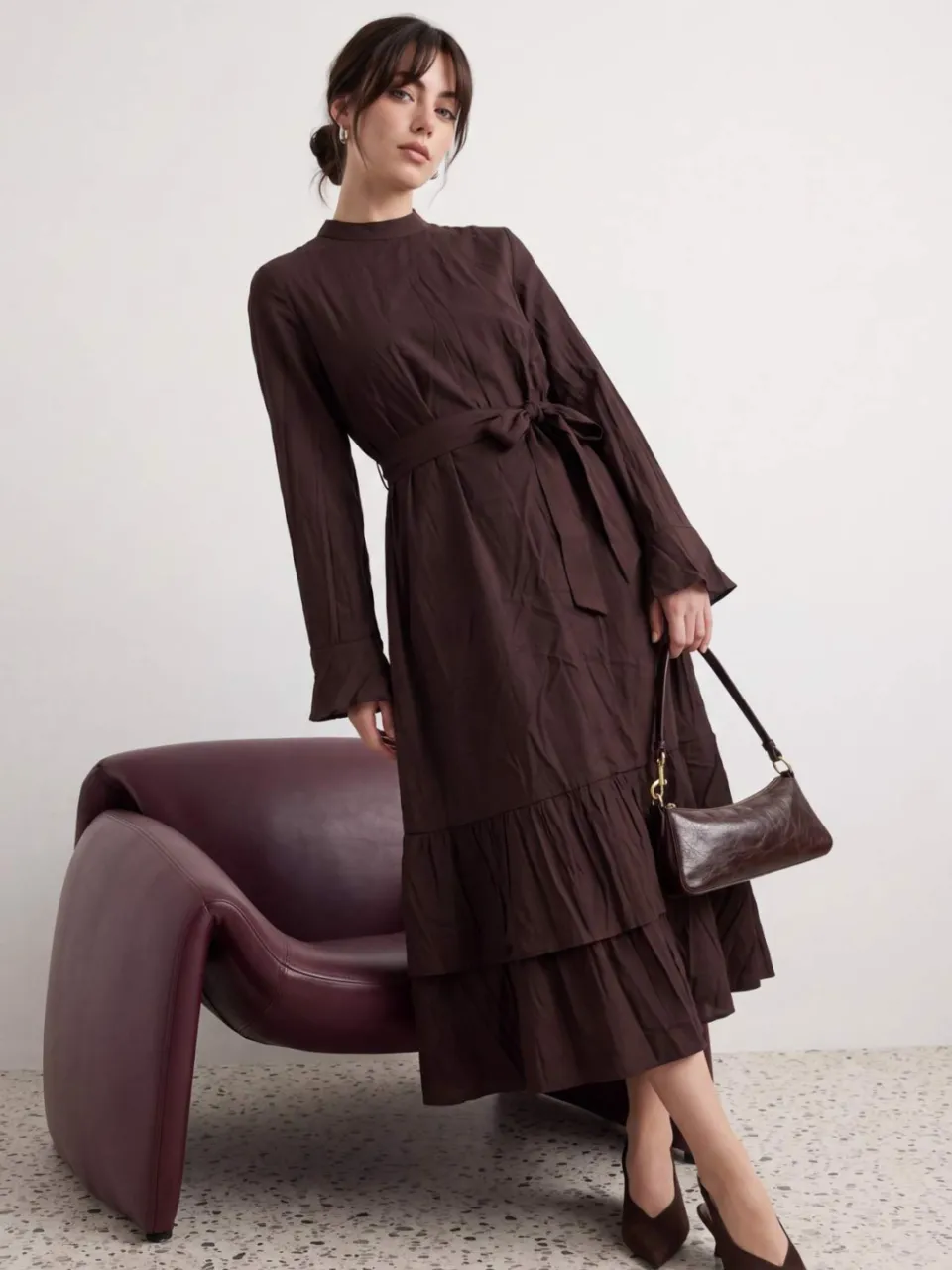 Trendyol Modest Dames Bruin Effen Maxi Lang A-lijn Modest Jurken