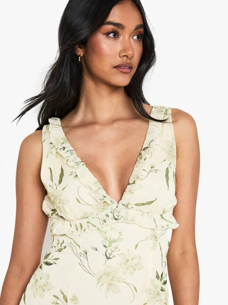 boohoo Dames Bloemen Chiffon Maxi Slipjurk citroen, foto 3