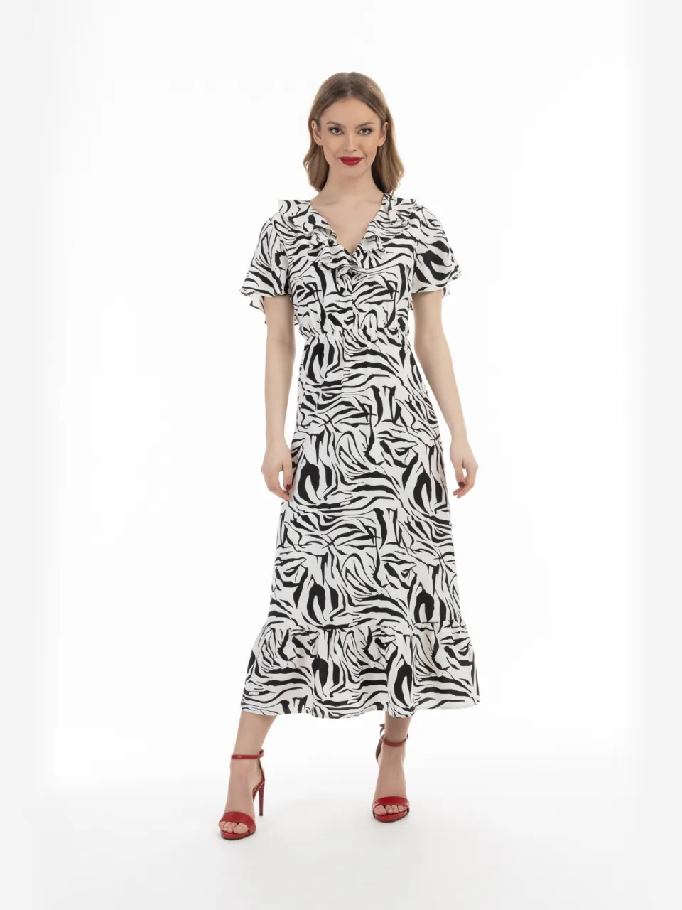 Faina Jurk - zebraprint Dames wit zwart Wit/Zwart