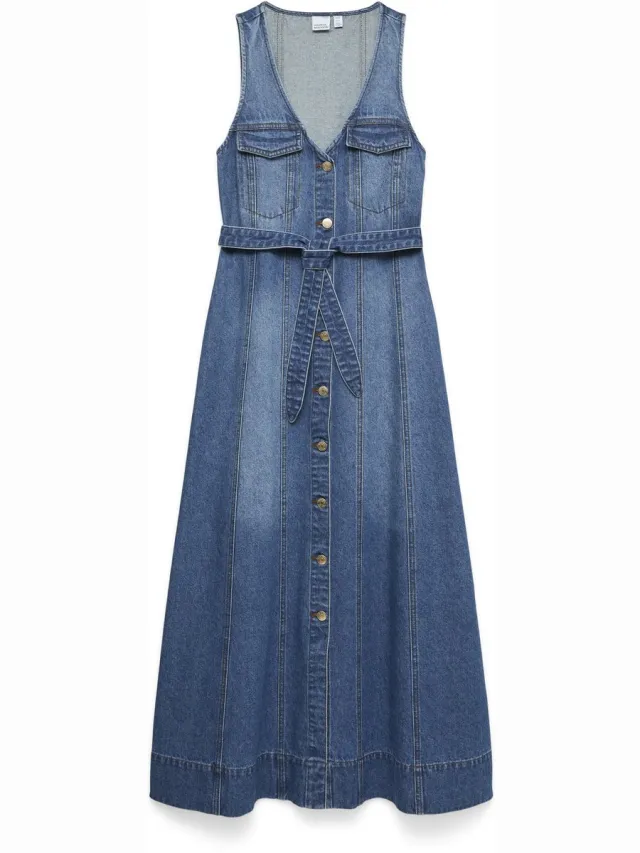 Vero Moda VMMACEY SL ANK DENIM DRESS EXC - Dames - Maxi jurken Medium Blue Denim