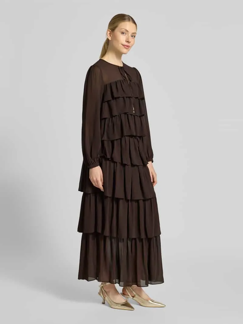 MICHAEL Michael Kors Maxi-jurk in laagjeslook met vetersluiting Chocoladebruin