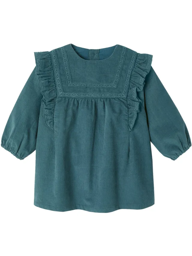 vertbaudet Babyjurk in ribfluweel groenblauw