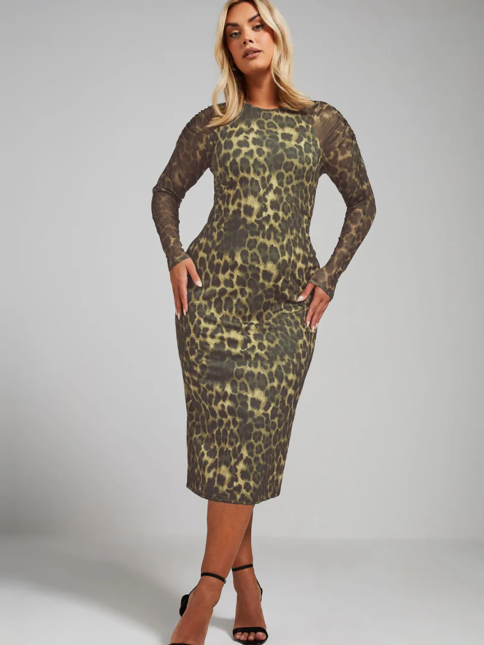 Limited Collection Midijurk Met Luipaardprint En Meshmouwen Met Ruches In Bruin-60, foto 2