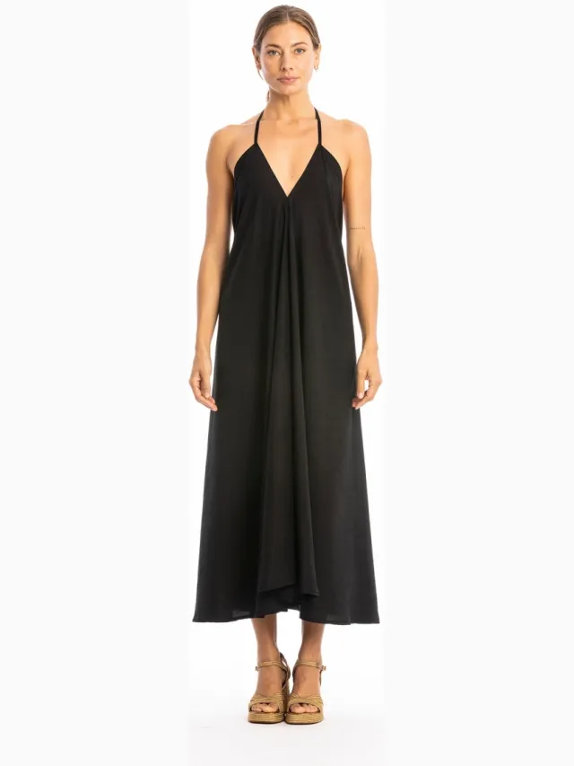 RAVENS VIEW IBIZA dames vegan Midi Jurk Milena Zwart
