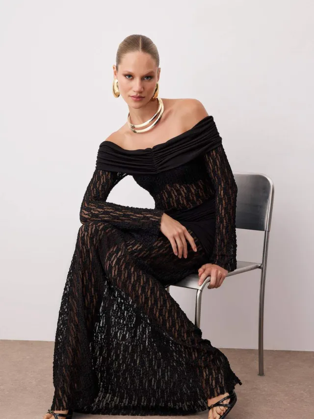 Turkishsouq Dames platte maxi lange chique/nacht vis avondjurk & afstudeerjurk Zwart