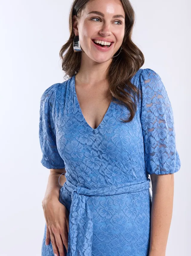 Freebird F-jer-lace-flower-26-1 Dames - Jurk - Blauw