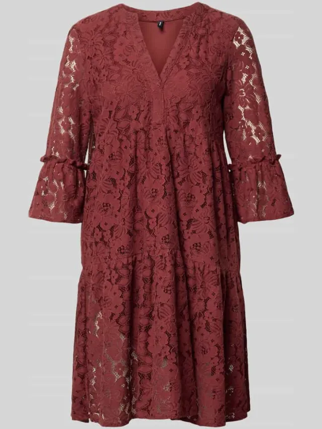 Vero Moda loose fit kanten jurk van katoenmix model 'HONEY' bordeaux, foto 2