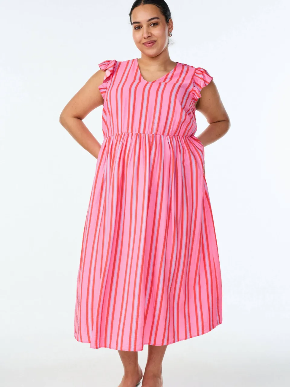 Zizzi gestreepte blousejurk roze, foto 4