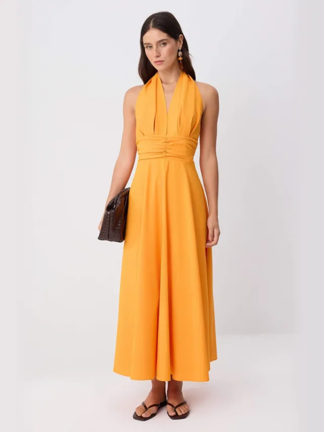 Trendyol TRENDYOLMİLLA Dames Oranje Effen Midi Mouwloos Avond / Dagelijks Skater Jurken