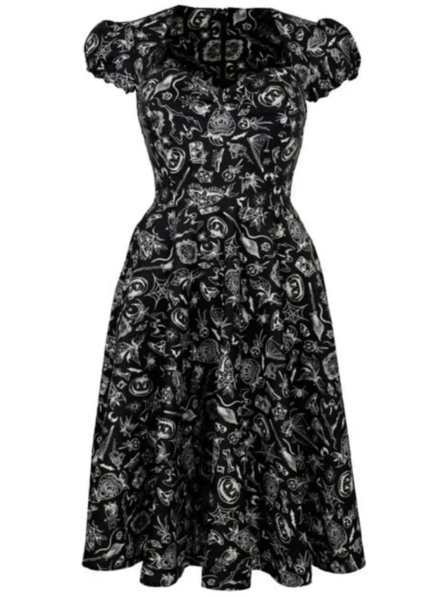 Hell Bunny Mischief Midi Dress Dames Midi-jurk - zwart/wit zwart;wit