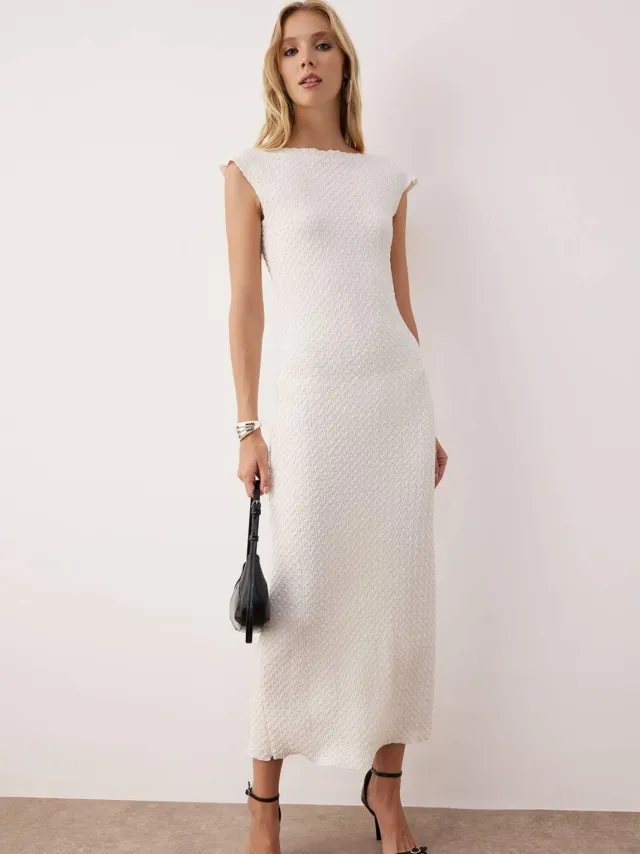 Trendyol TRENDYOLMİLLA Dames Ecru Effen Maxi Mouwloos Casual Bodycon Jurken