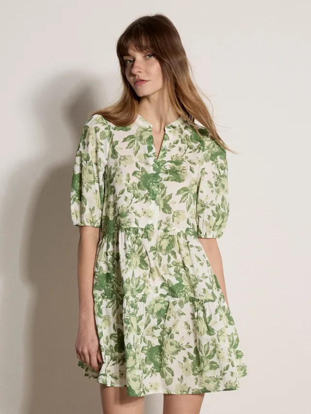 Apricot Katoenen mini-jurk met bloemenprint groen