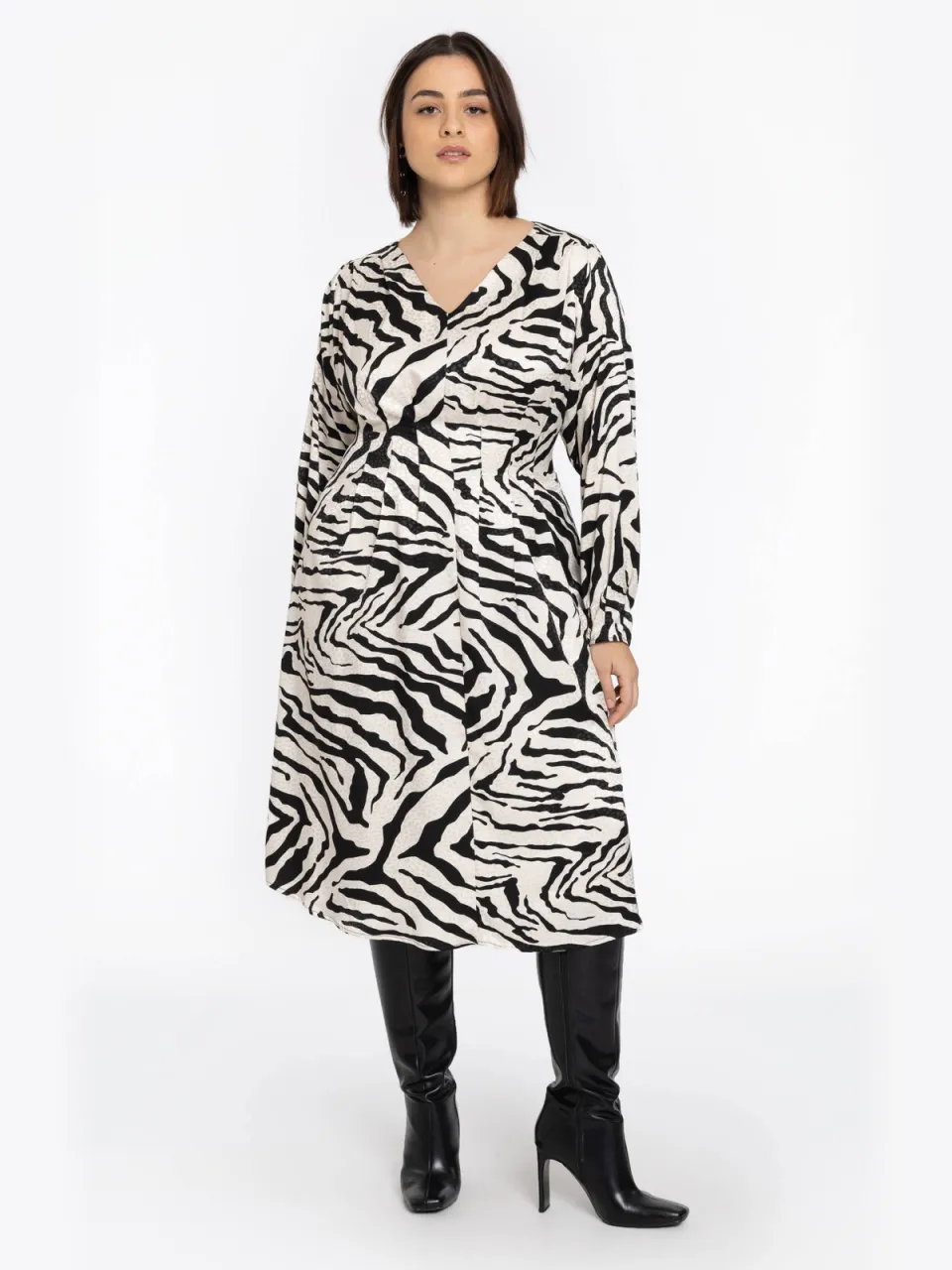 Yoek TIGRE midi jurk zwart-wit Zwart/wit