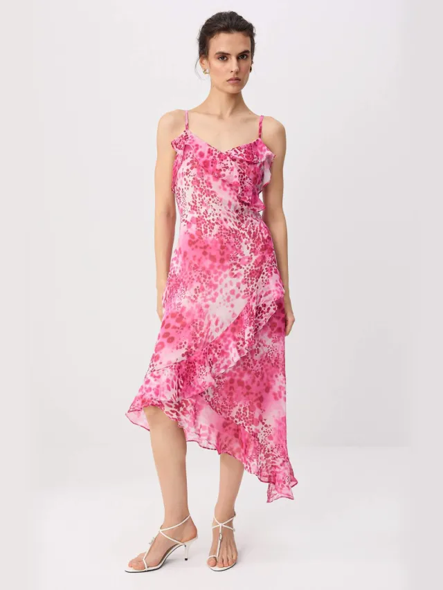 Trendyol TRENDYOLMİLLA Dames Roze Bloemen Maxi Mouwloos Avond / Dagelijks Asymmetrisch Jurken